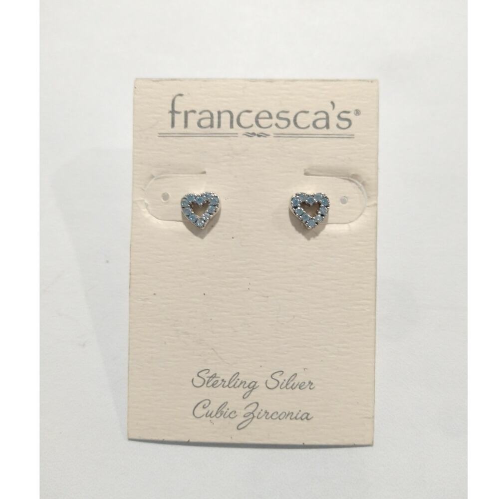 Francesca’s 925 Sterling Silver Hearts Stud Earrings CZ Cubic Zirconia Posts
